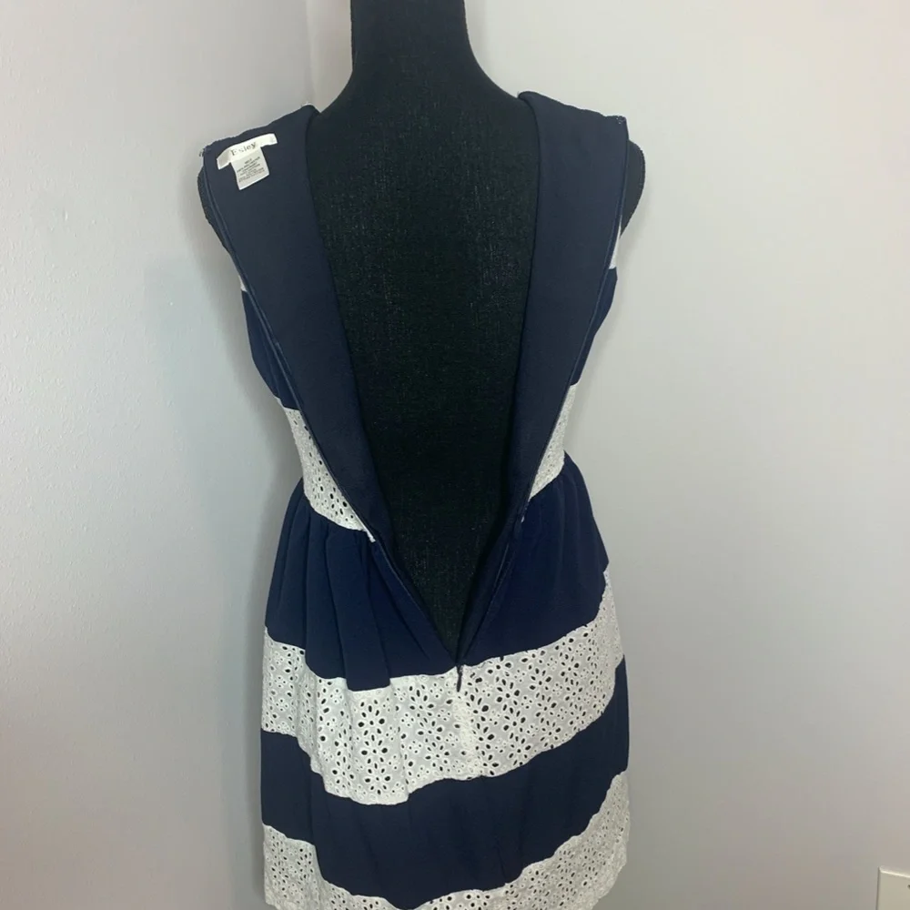 Esley Blue & White Sleeveless Fit & Flare Dress - Picture 6 of 8